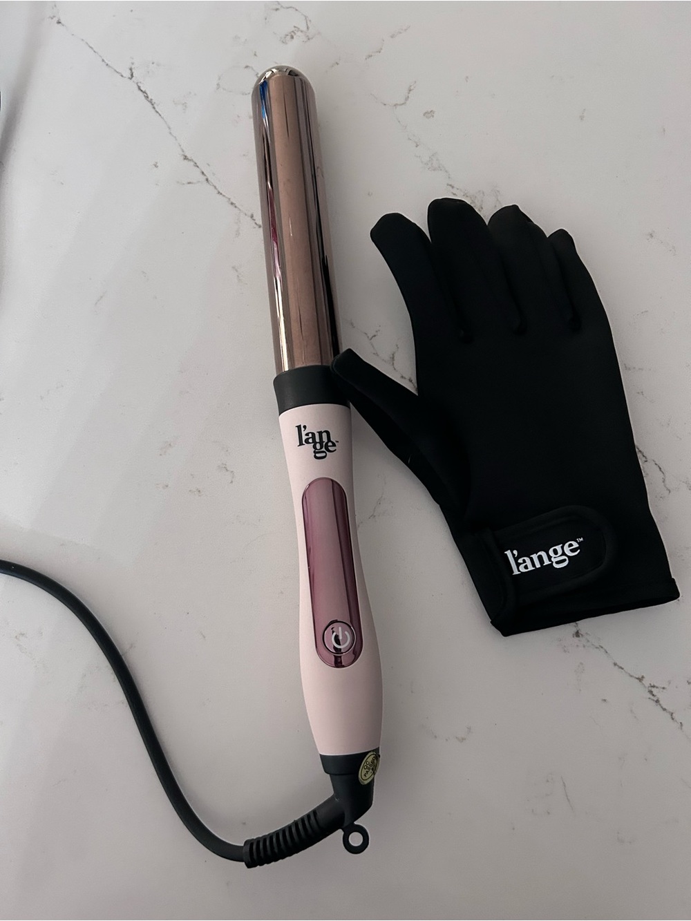 L'ange Le Curl Titanium Curling Wand Blush Pink + Heat Glove- like new